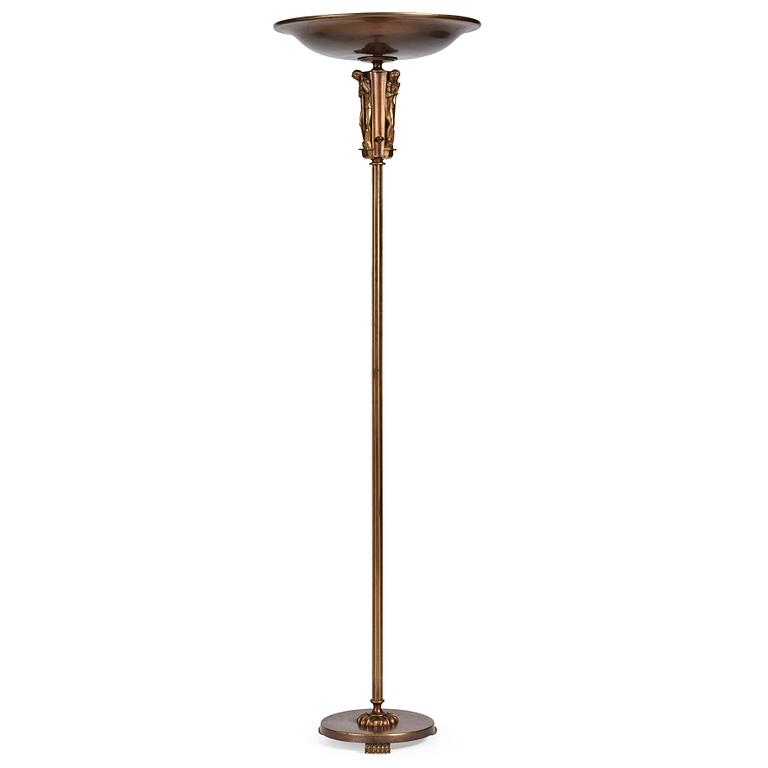 Atelier Torndahl, attributed to, a Swedish Grace brass uplight, 1930-1940s.