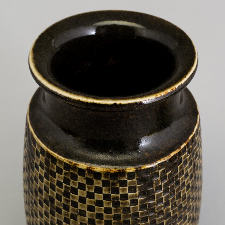 a 1960s stoneware vase designed by Stig Lindberg for Gustavsberg, signed.