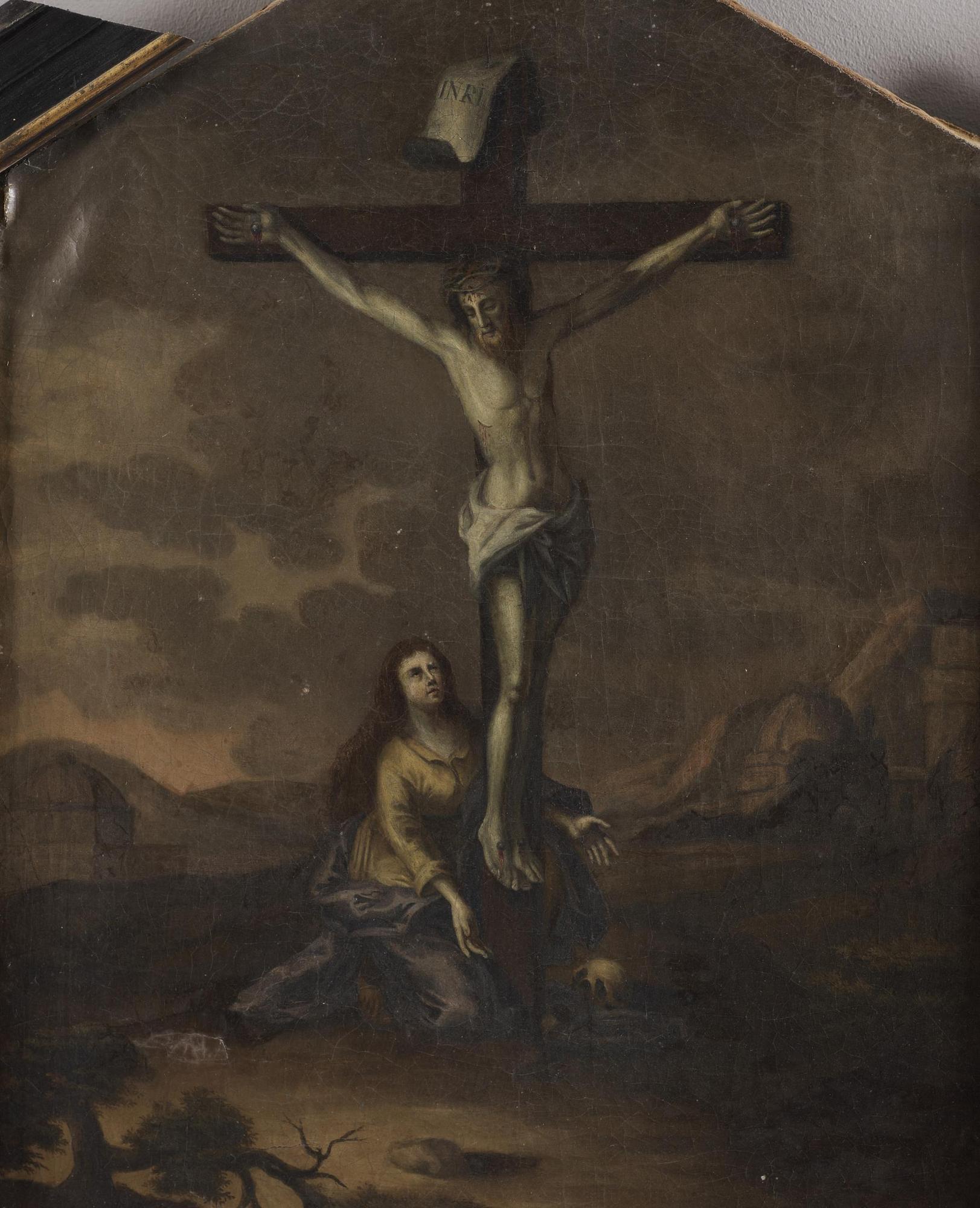 ALTARTAVLA, triptyk, sannolikt delvis 1700-tal.