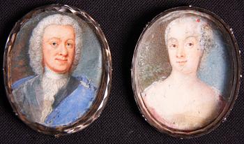 OKÄND KONSTNÄR, miniatyrer, ett par, 1700-tal.
