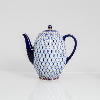 A 32-piece 'Cobalt Net' porcelain coffee service, Lomonosov, Soviet Union.