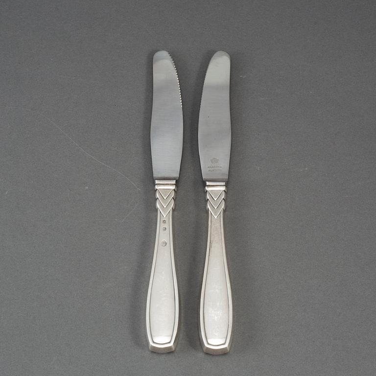 12 silver Art Déco knives, Denmark, most 1930s.