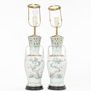 A pair of Japanese porcelain table lamps, Taishō/early Shōwa, 1920-/30s.