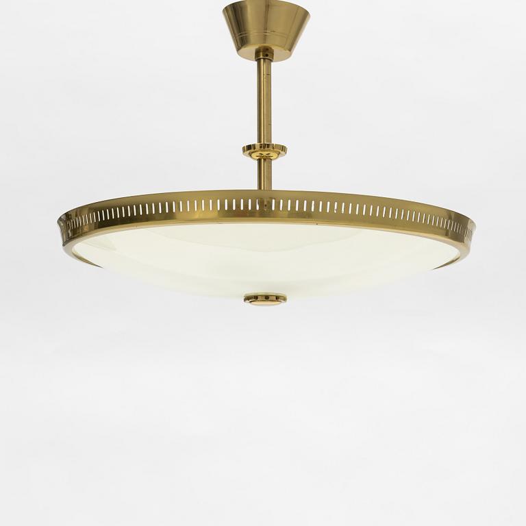 A brass and glass ceiling lamp, second part of the 20th Century.