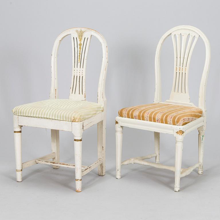 A set of 5+2 Swedish Gustavian chairs, circa 1800.