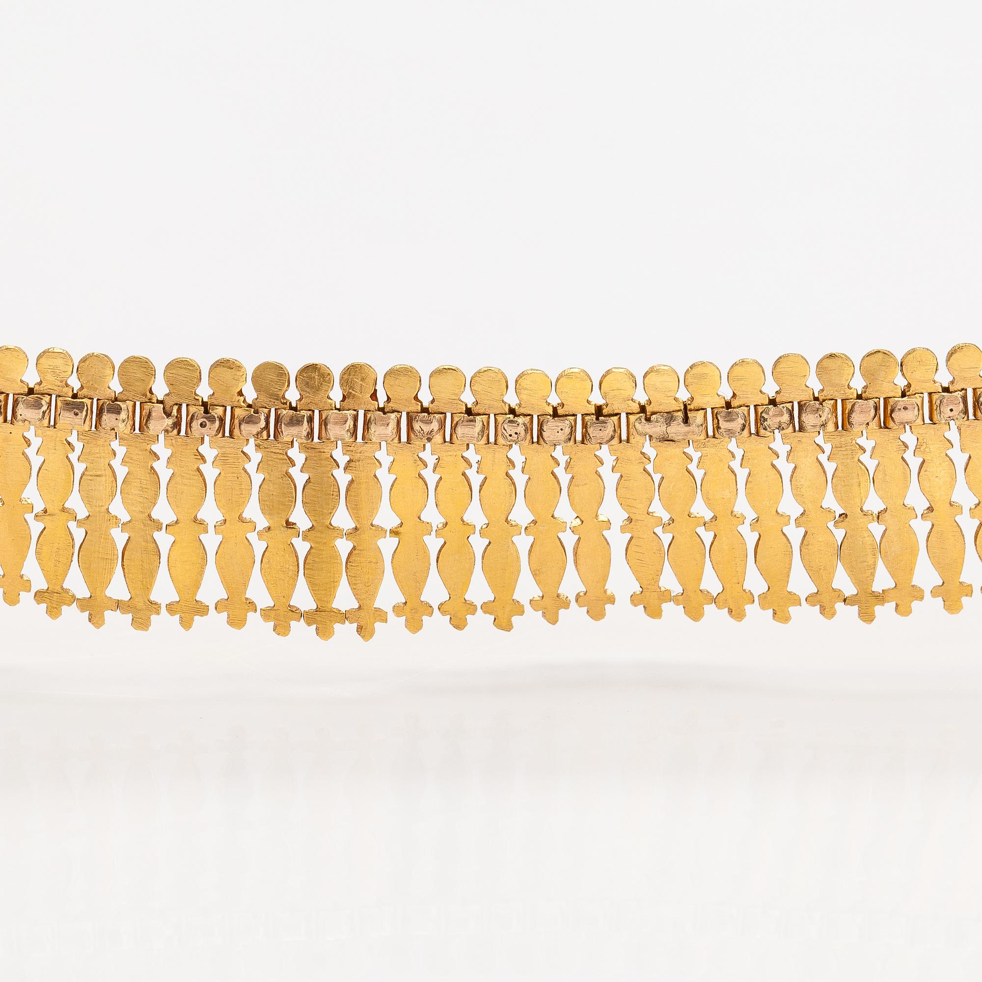 Halsband, armband och örhängen, 14-21K guld.