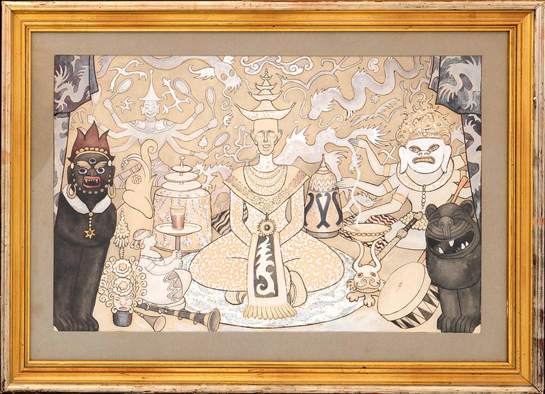 Oscar jacobsson, mixed media signed.