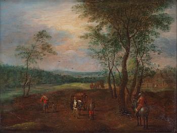 694. Jan Brueghel dy, follower of, Landscape with figures by a village.