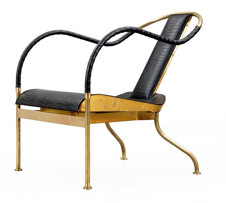 A Mats Theselius 'El Rey' brass and leather easy chair, Källemo AB, Värnamo, Sweden.