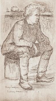 Hugo Simberg, linjeetsningar, 2 st, plåtsignerade.