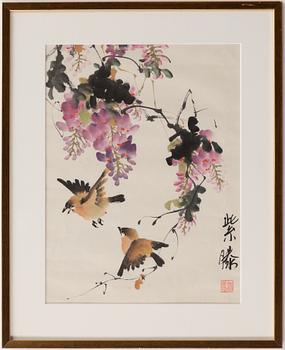 Unidentified artists, three Chinese paintings, around 2000.