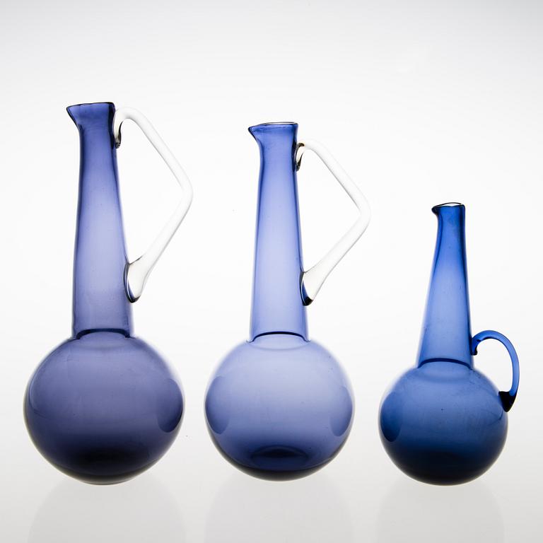 TAMARA ALADIN, KARAFFER, 3 st, glas, Riihimäen Lasi 1961-66.