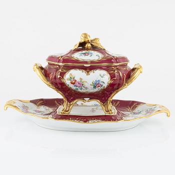 Tureen with lid and tray, Limoges, France, 20th Century.