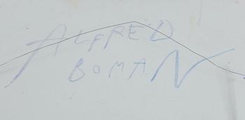 ALFRED BOMAN, glue emulsion and spay colour on panel, signed Alfred Boman verso.