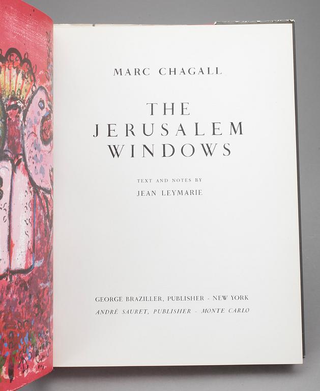 MARC CHAGALL, bok, "The Jerusalem Windows", med två litografier, Utgiven av Andre Sauret, Monaco 1962.