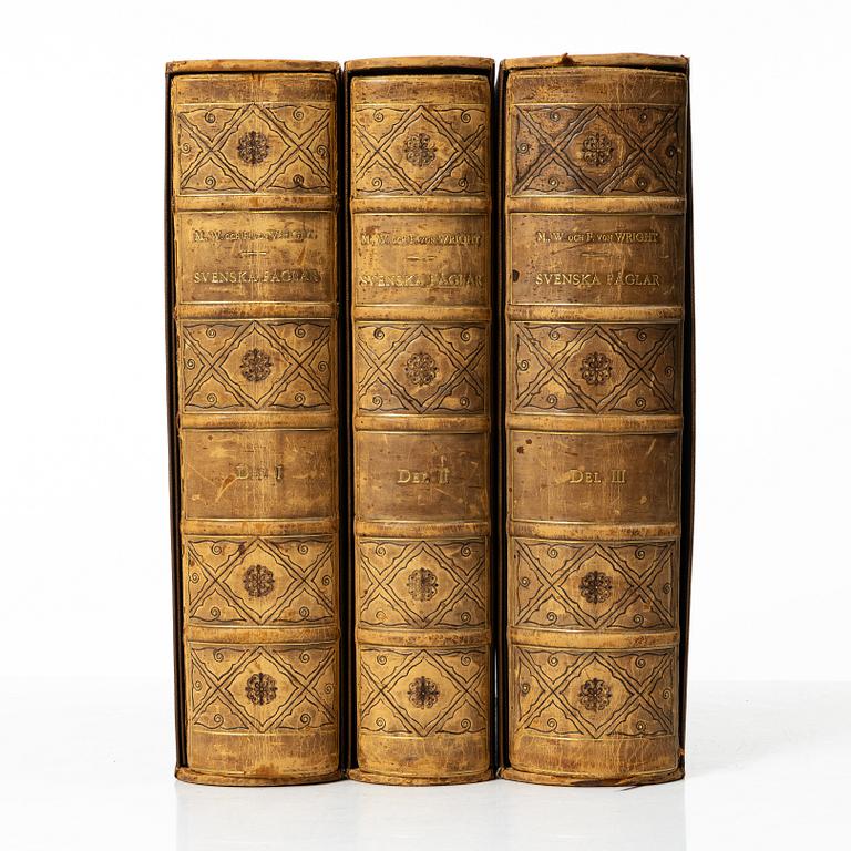 Bröderna von Wright, handkolorerade bibliofilupplagan av "Svenska fåglar", 3 band, Ivar Baarsen, Stockholm, 1925-29. Nummer 30/60.
