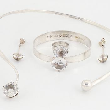 Pege Alton, silver and rock crystal, necklace, ring, bangle and earrings.