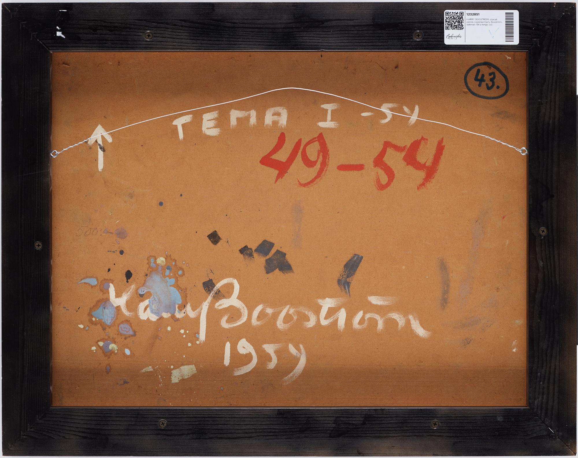 HARRY BOOSTRÖM, oil on panel, signed Harry Booström, dated -54 on verso.