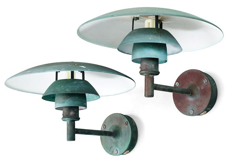 A pair of Poul Henningsen copper 'PH' wall lamps, Louis Poulsen, Denmark.