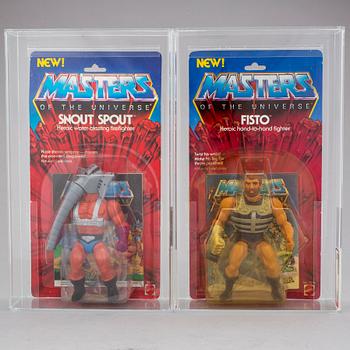 MASTERS OF THE UNIVERSE, Fisto series 3 AFA80 Y-NM samt Snout Spout series 5 AFA75 EX+/NM, Mattel 1984-86.