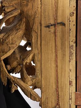 A presumably Dutch Louis XIV carved giltwood frame with mirror glass, in the style of Jean Le Pautre, late 17th century.