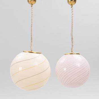 Two glass ceiling lamps,  Murano, Italy, late 20th century.