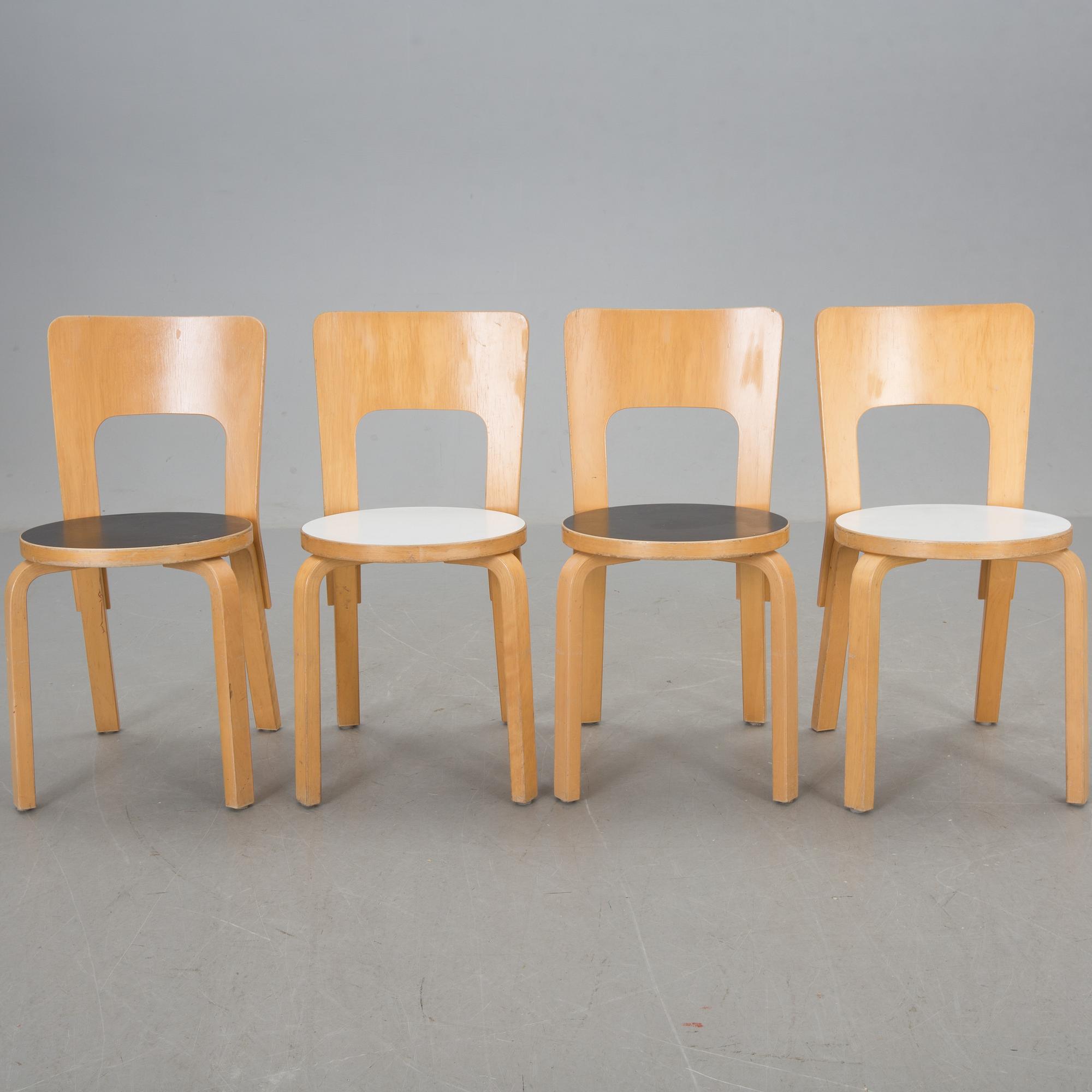 STOLAR, 4 st, Alvar Aalto, modell 66, 1900-talets andra hälft.