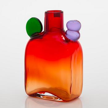 Oiva Toikka, flaska, "Pompom", signerad Oiva Toikka Nuutajärvi Notsjö.