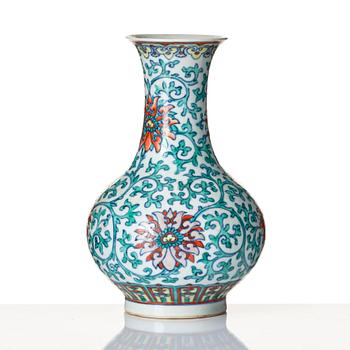 A doucai 'lotus' vase, Qing dynasty with Qianlong seal mark and of the period.
