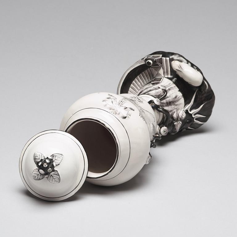 A grisaille Marieberg vase with cover, 18th Century.