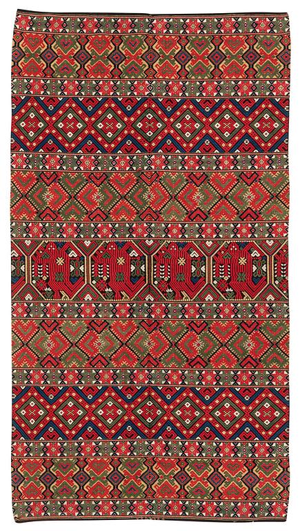 A flat-weave (krabbasnår) bed cover, c. 215 x 118 cm, South-West Scania, dated 1844.