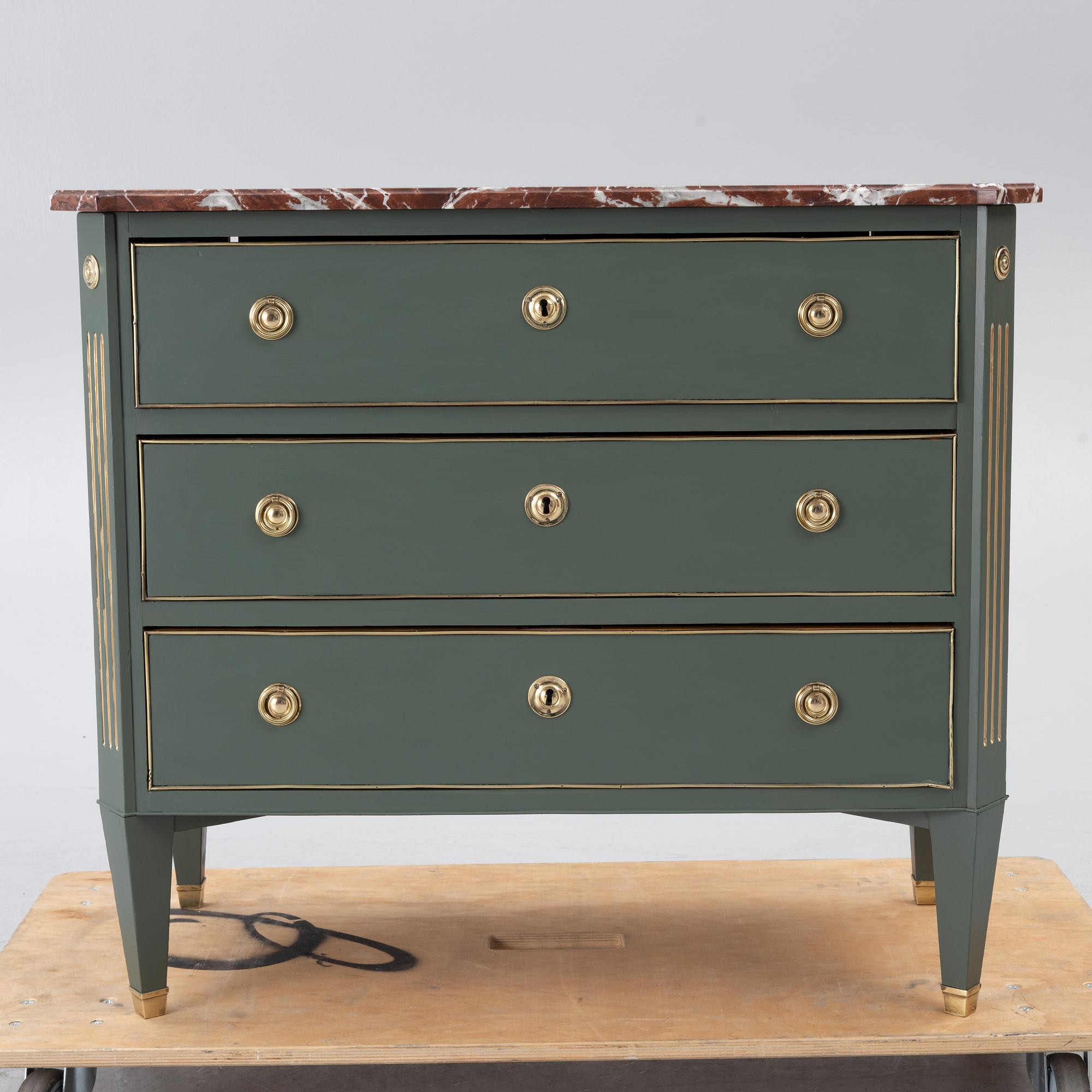 A Gustavian style chest of drawers, first half of the 20th century.