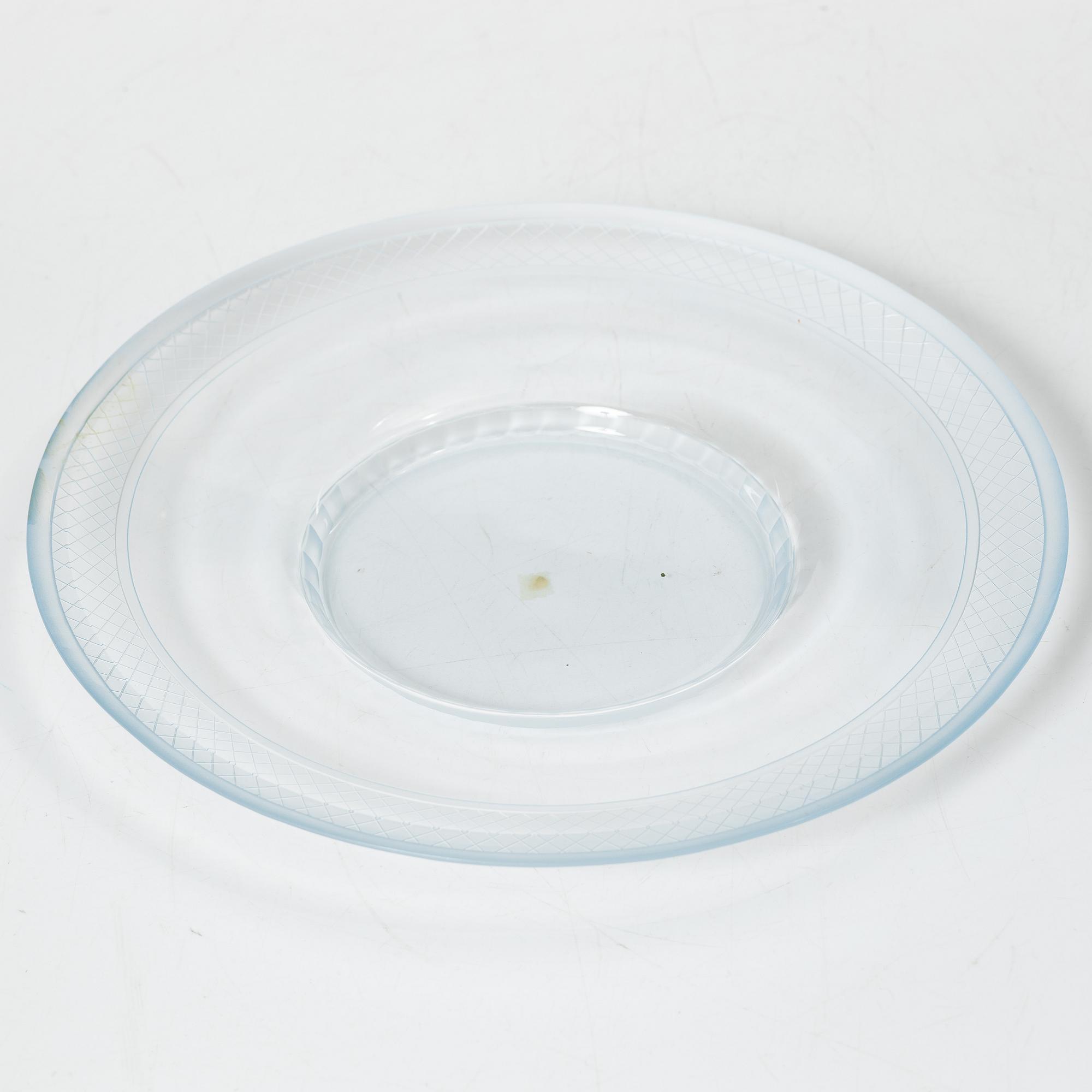 Edward Hald, skål på fat, glas, Orrefors 1930.