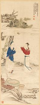 A watercolour on silk scroll by an anonymous artist, Qing dynasty (1644-1912).