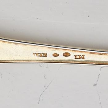 A Swedish 19th / 20th century 36 piece silver-gilt dessert-cutlery, mark of JP Gonvall, Stockholm 1818-1821 and.