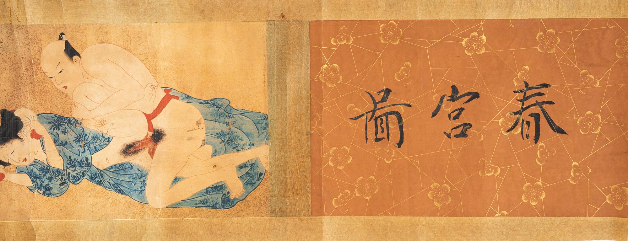 Oidentifierad konstnär, Shunga-målning, sju erotiska scener, Japan.