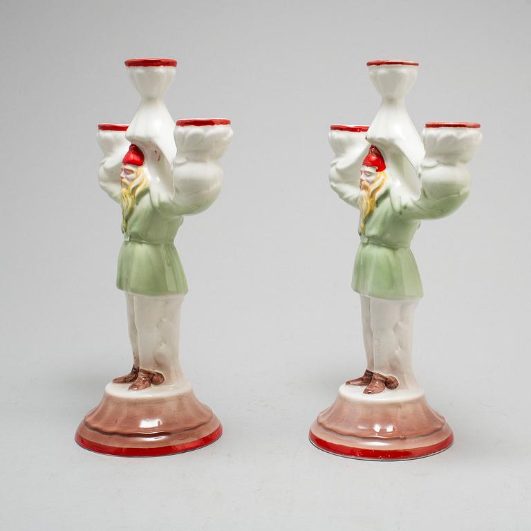 A pair of ceramic candelabra from Alcobaca, Portugal.