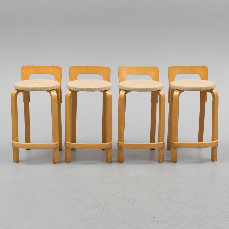 Four model K 65 bar stools by Alvar Aalto for Artek, Finland.