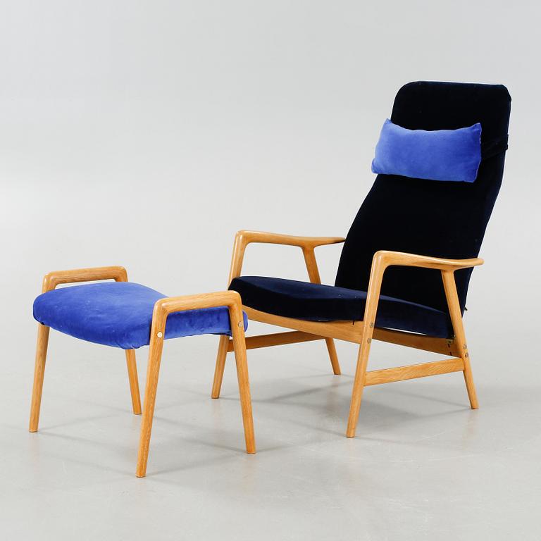 A lounge chair with foot stool by Alf Svensson, second half of the 20th century.