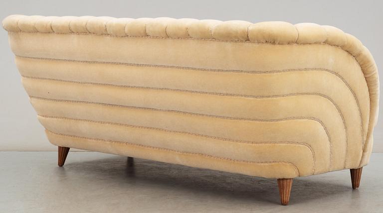 A Swedish off-white velvet plush three seated sofa, 1930-40's.