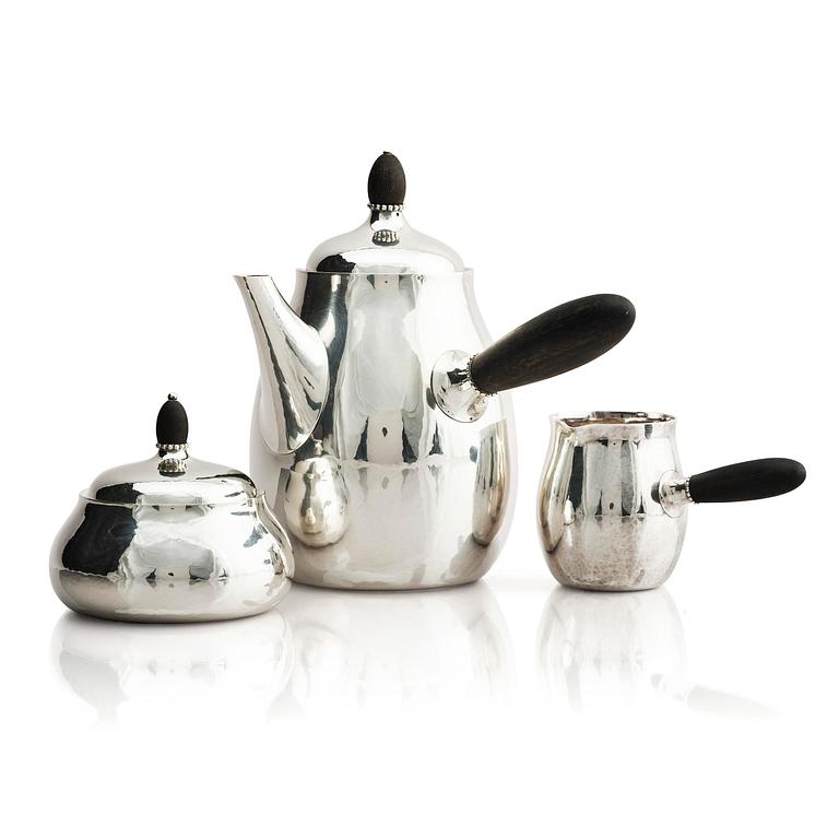 Georg Jensen, a sterling silver three-piece coffee set, Copenhagen, Denmark, after 1945, design no 80B and 80C.