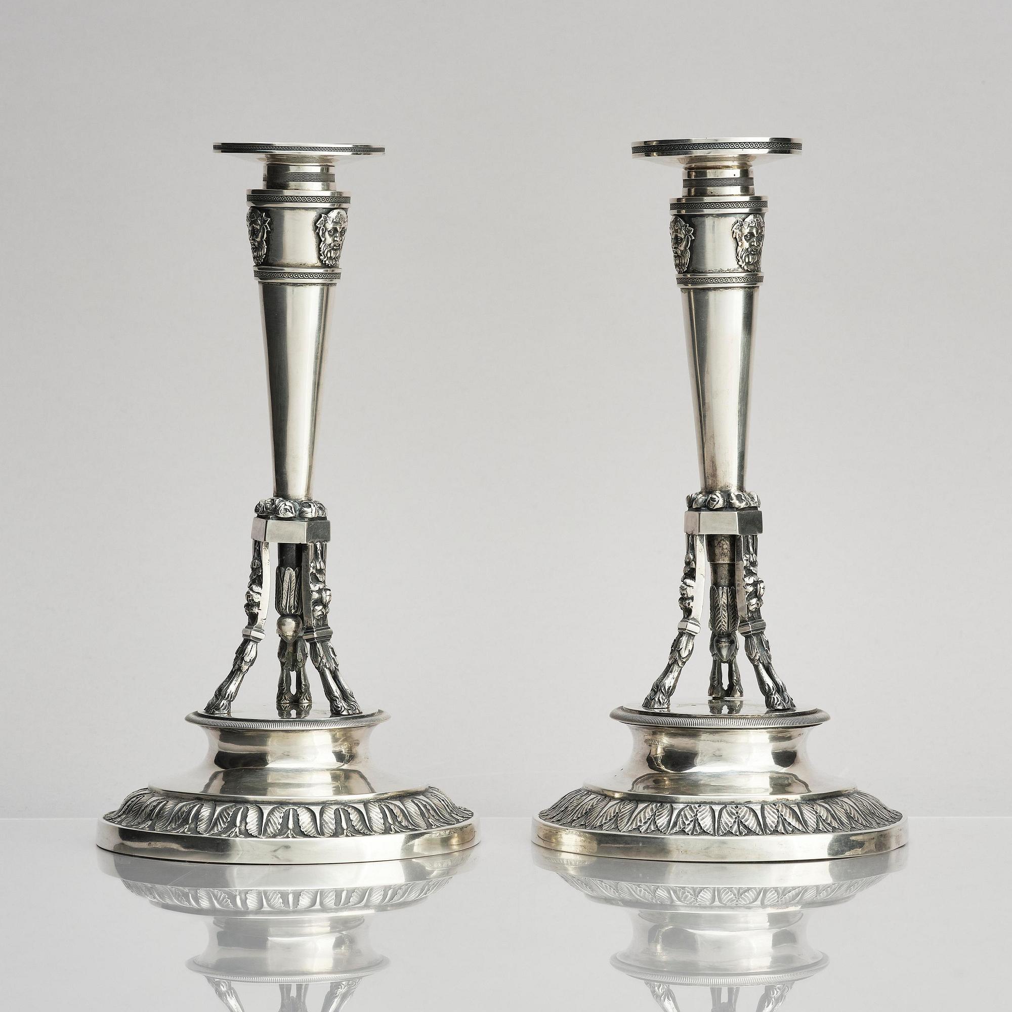 A pair of German silver candlesticks, mark of Johann Martin Schott Frankfurt am Main (active 1815-1822).