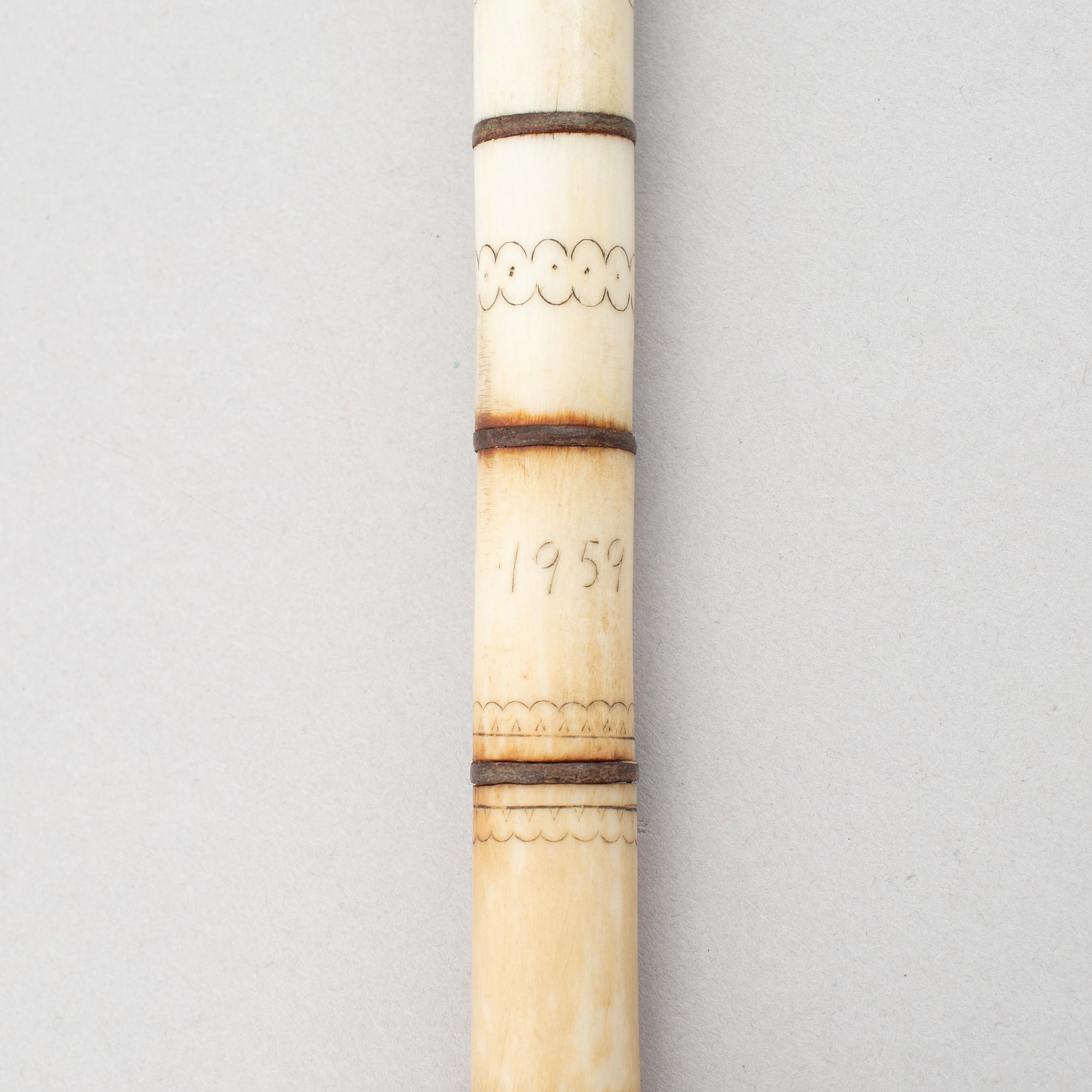 Unidentified craftsman, reindeer antler stick. signed Ns 1959.