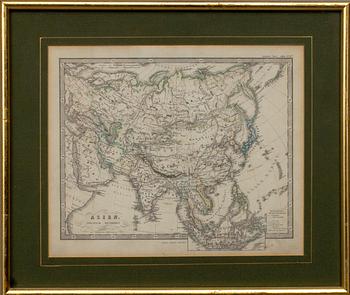 KARTOR, 3 st, Finland, Vestra Halfklotet / Östra Halfklotet, Asien Politisk Översikt, ur Stielers Skol-Atlas.