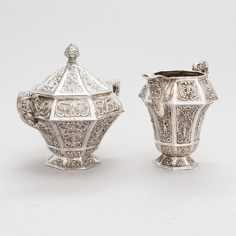 Te- och kaffeservis, 4 delar, silver, Tyskland 1900-talets första hälft.