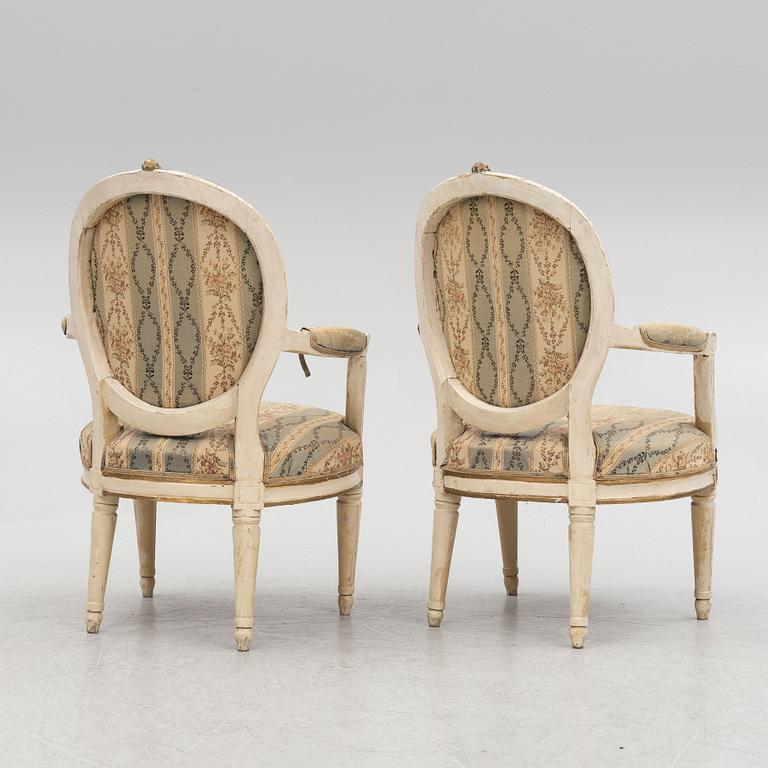 A pair of Gustavian armchairs, Sweden, end of the 18th century.