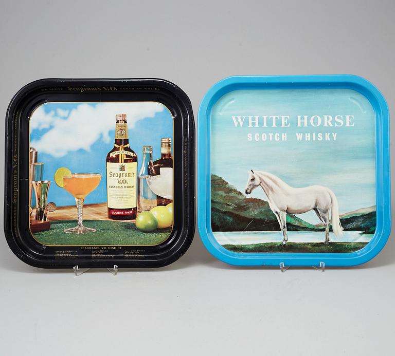 FOUR 20TH CENTURY TIN TRAYS.