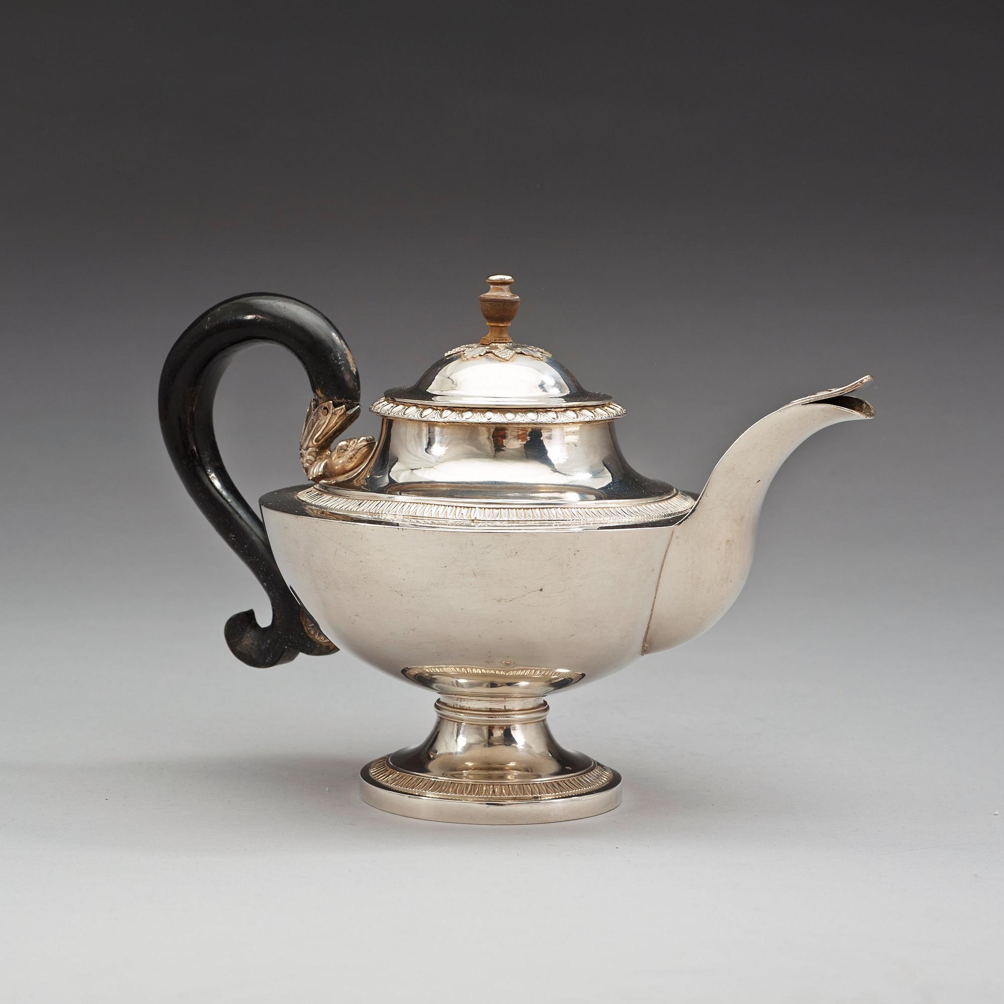 A Swedish 19th century silver tea-pot, marks of Gustaf Möllenborg, Stockholm 1828.