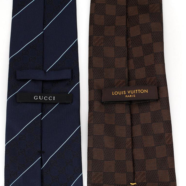 LOUIS VUITTON och GUCCI, två stycken slipsar.