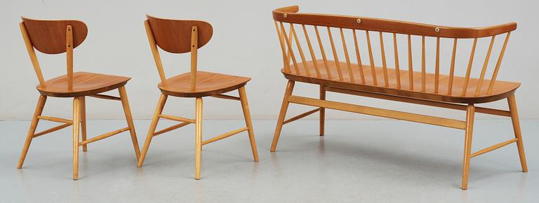 SOFFA OCH STOLAR, 3 delar, “Florett nr 150”, AB Bröderna Wigells stolfabrik, omkring 1900-talets mitt.